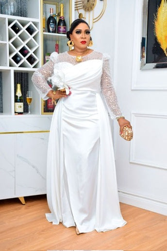 Sequin 3D Flower Overskirt Evening Gown | Party Wedding Guest Gala Pageant Mother of The Groom