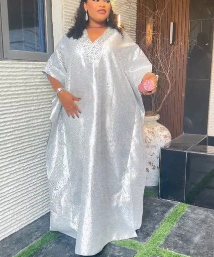 African Bubu Rhinestone Dress Metallic Brocade Nigerian Party Attire Engagement Ceremony Graduation Reception Gala Anniversary