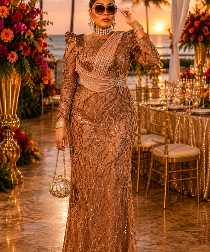 "Center of Attention" Black Beaded Sequin Formal Evening Dress Mother of The Bride Attire Wedding Guest Birthday Party Church Cocktail Reception Plus Size