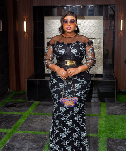 Black Sequin Embroidered Mother of The Bride Dress Plus Size Wedding Guest Mermaid Gown Cocktail Photoshoot Birthday