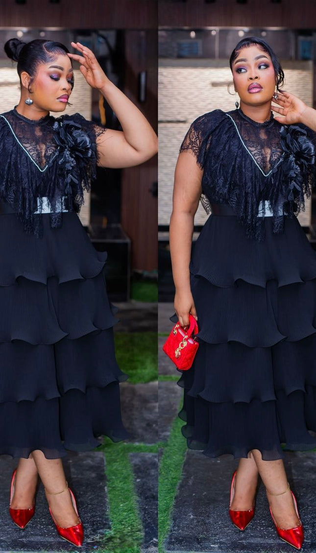Fabulous Waterfall Ruffle Embellished Twirl Skater Midi Dress for Summer Wedding Guest Birthday Cocktail Graduation All White Party Outfit