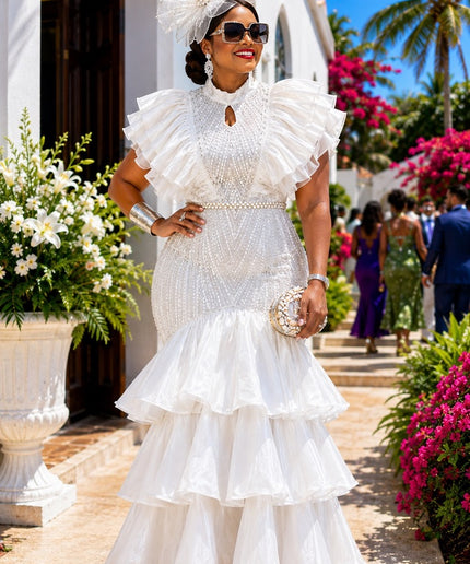 Show-stopping Red Embellished Flare Ruffle Party Dress for Birthday Cocktail Reception Wedding Formal Evening Attire
