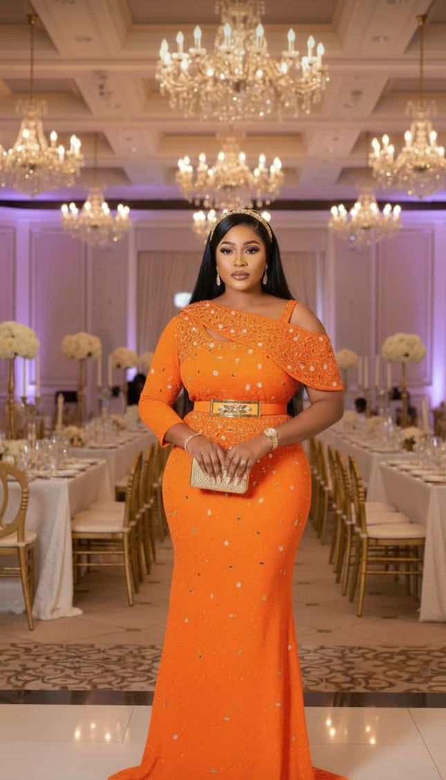 One Shoulder Embellished Mermaid Dress for Wedding Guest Birthday Dinner Cocktail Party