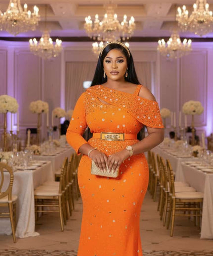 One Shoulder Embellished Mermaid Dress for Wedding Guest Birthday Dinner Cocktail Party