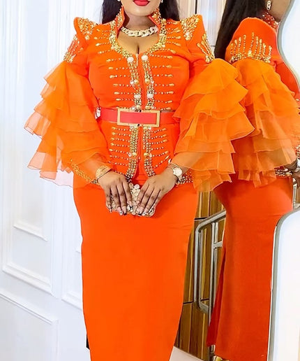 Dramatic Sleeves Embellished Blouse and Skirt