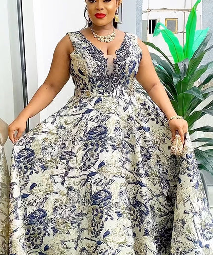 Metallic Gold Jacquard Brocade Embellished A-Line Gown | Mother of The Groom Anniversary Gala Graduation