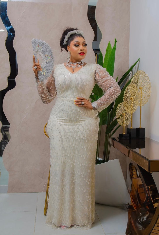 Glamorous Beaded Embellished Evening Party Gown for Wedding Guest Mother of The Bride Birthday Dinner
