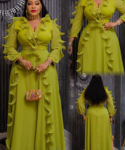 Luxury Green Embellished Ruffle Maxi Dress Summer Wedding Guest Birthday Cocktail Reception Dinner Church Anniversary Party Outfit