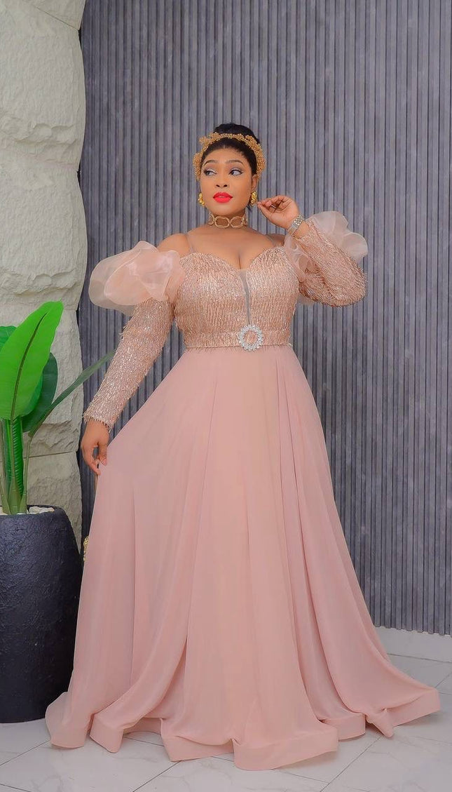 Off-The-Shoulder Embellished A-Line Gown