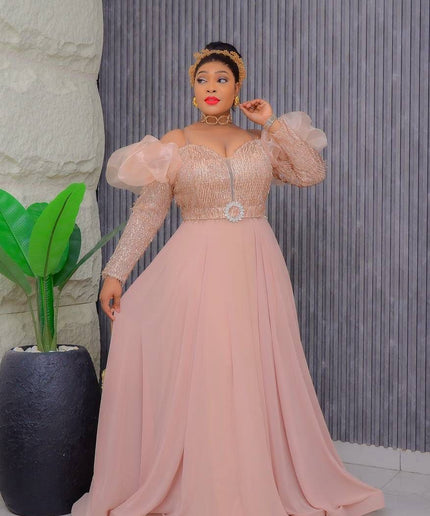Off-The-Shoulder Embellished A-Line Gown