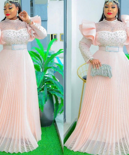 Dramatic Ruffle Sleeve Embellished Maxi Gown