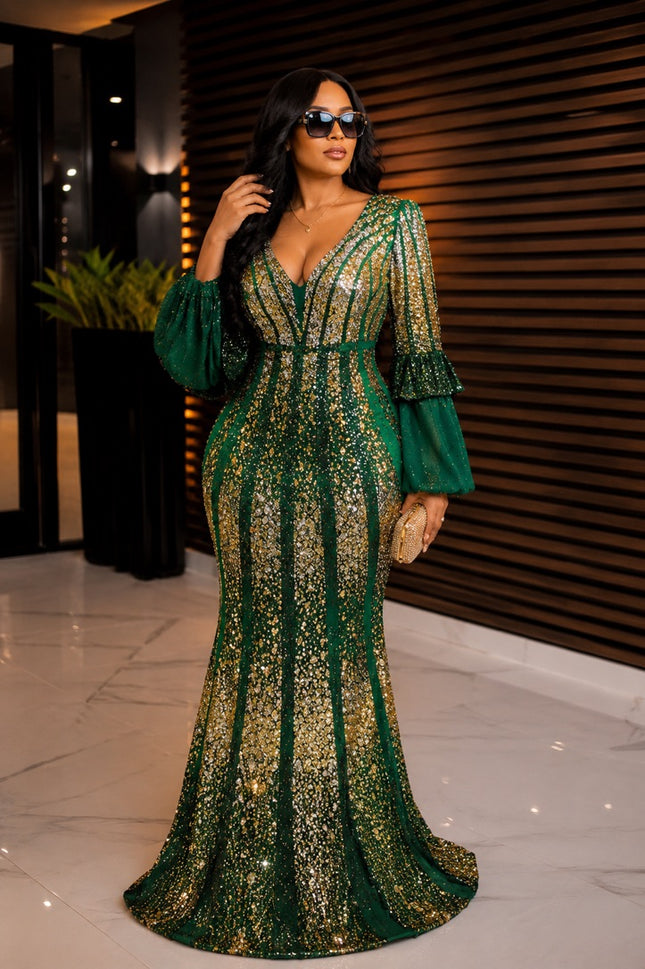 Glamorous Green Embellished Party Dress for Wedding Guest Mother of The Bride Birthday Dinner