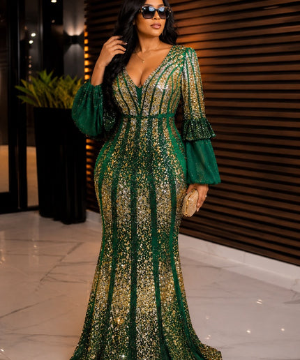 Glamorous Green Embellished Party Dress for Wedding Guest Mother of The Bride Birthday Dinner