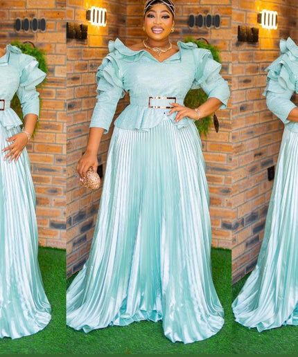 Ruffle Sleeve Embroidered Top and Peplum Skirt | Mother of The Bride Gala Birthday Party Wedding Guest