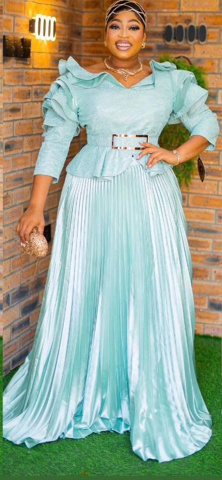 Ruffle Sleeve Embroidered Top and Peplum Skirt | Mother of The Bride Gala Birthday Party Wedding Guest