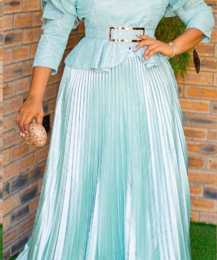 Ruffle Sleeve Embroidered Top and Peplum Skirt | Mother of The Bride Gala Birthday Party Wedding Guest