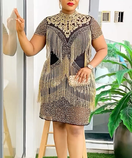 Fringe Beaded Embroidered Midi Dress | Cocktail Birthday Party Wedding