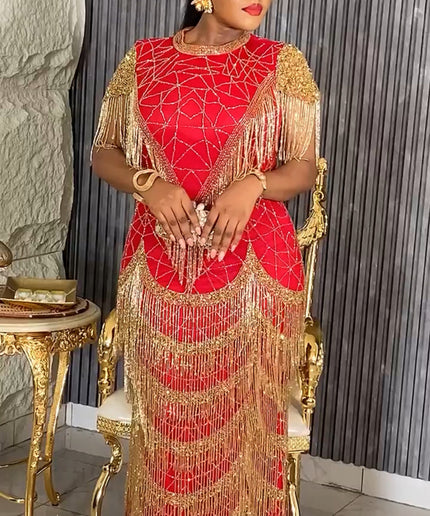 Crystal Beaded Fringe Evening Gown | Anniversary Cocktail Birthday Reception Wedding Guest