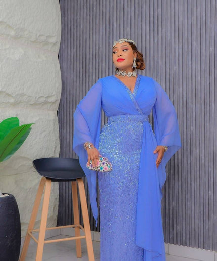 Gold Sequin Draped Maxi Gown | Mother of The Bride Celebration Birthday Party