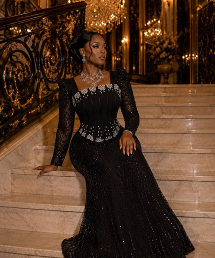 Glamorous Crystal-Embellished Maxi Dress Formal Evening Gown for Wedding Celebrant Birthday Mother of The Bride Cocktail Reception Party Plus Size