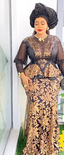 Sequin Peplum Floor Length Dress