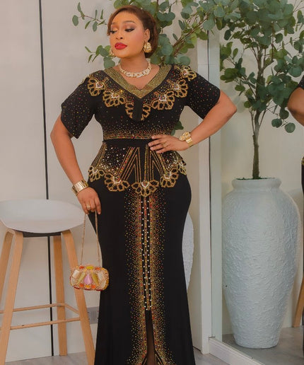 Blue Rhinestone Front Slit Maxi Dress: Wedding Guest Birthday Party Outfit
