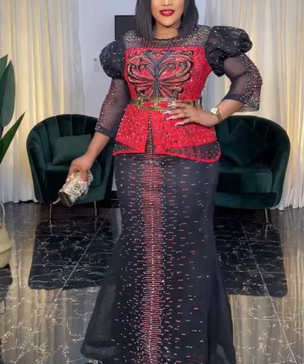 Sparkly Rhinestone Black Maxi Dress for Weddings Parties Cocktails Dinners