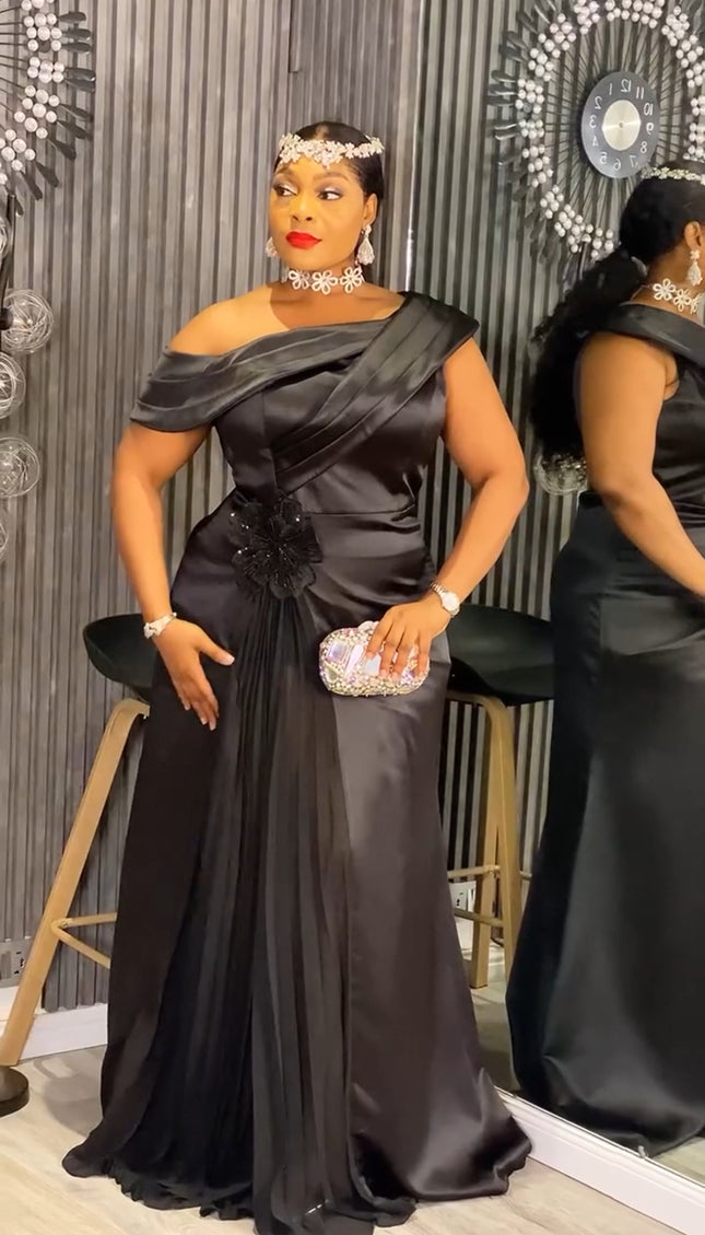 One-Shoulder Embellished Mother of The Bride A-Line Gown Pleated Drape Wedding Guest Dress Birthday Cocktail Bridal Dinner Photoshoot