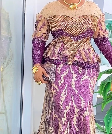 Sequin Peplum Mermaid Maxi Dress