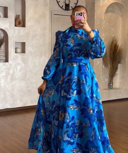 Floral Tie-Neck Twirl A-Line Dress: Wedding Guest Birthday Cocktail Anniversary