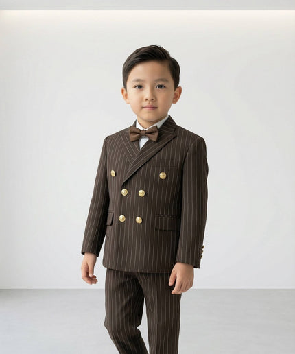 Boys' Pinstripe Slim Fit 5-Piece Suit Set: Wedding Ring Bearer Baptism Graduation Birthday Party Photoshoot
