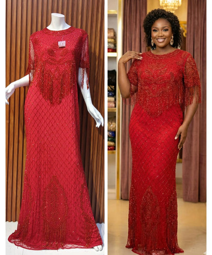 Plus Size White Crystal-Fringe Embellished Evening Gown for Mother of The Bride Photoshoot Birthday Dinner Wedding Guest