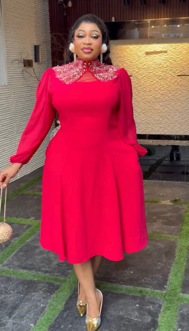 White Rhinestone-Neckline Embellished Twirl Skater Dress: Wedding Guest Outfit Birthday Cocktail Dinner Party