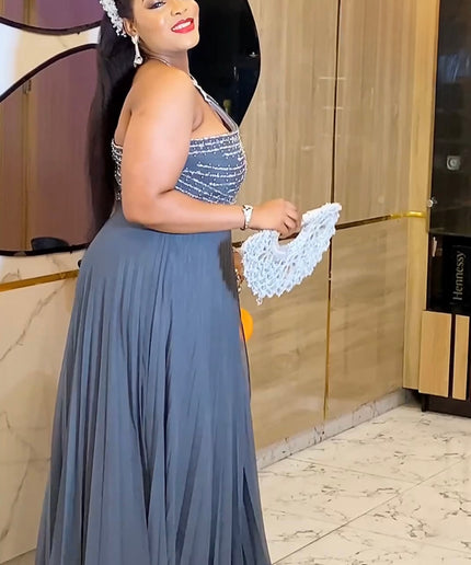 One Shoulder Mother of The Bride A-Line Gown, Elegant Wedding Guest Dress Long Maxi Pleated, Cocktail Reception Evening Wear