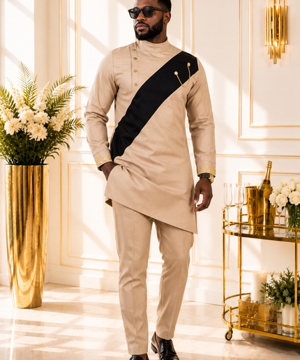 African Men's Burgundy Embroidered 2-Piece Outfit, Cotton Long Sleeve Mandarin Collar Shirt & Pants: Wedding Guest Groom Groomsmen Graduation Church Anniversary Birthday Party Buba & Sokoto Attire