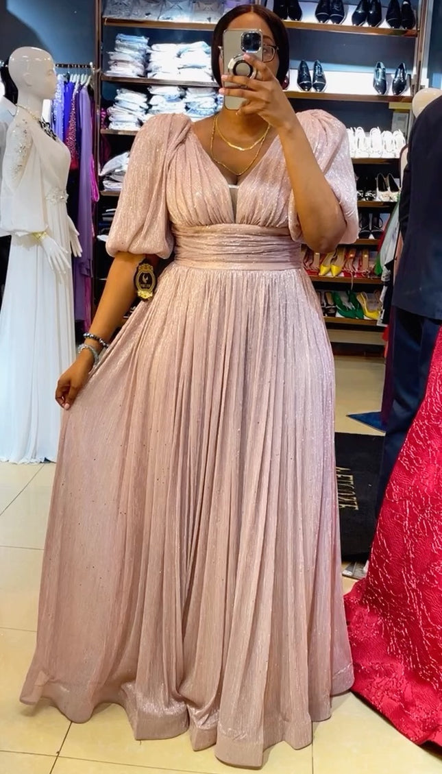 Metallic A-Line Gown | Wedding Guest Dress Plus Size Evening Wear Mother of The Bride