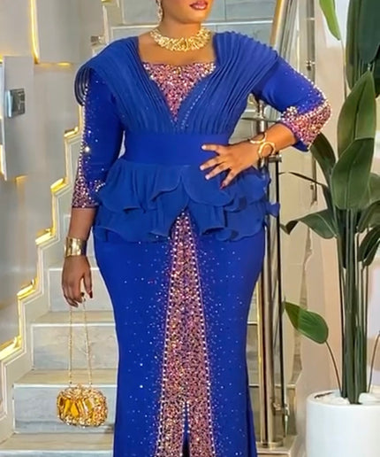 Red Rhinestone Embellished Peplum Maxi Dress - Mother of The Bride Birthday Party Guest Cocktail Dinner