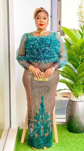 Sequin Ruffle Wedding Guest Dress, Curvy Embellished Mother of The Bride Dress for Birthday Party Anniversary Reception Photoshoot Dinner