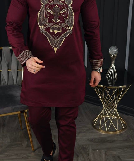 Father and Son Matching African Outfits Embellished Embroidery Shirt Pants | 4 Colors