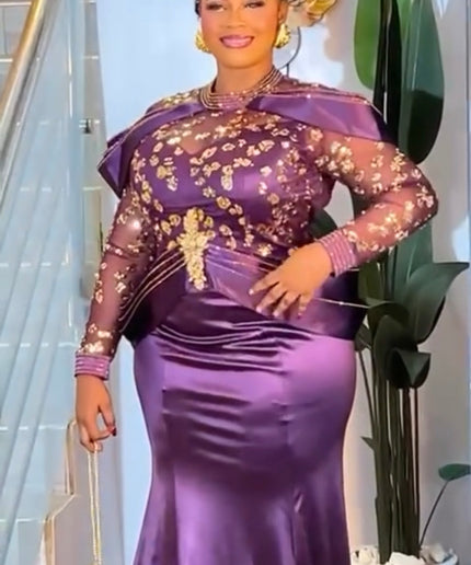 Green Embellished Long Sleeve Mermaid Gown - Formal Evening Dress Wedding Guest Mother of The Bride Birthday Dinner Party Cocktail Gala  Reception