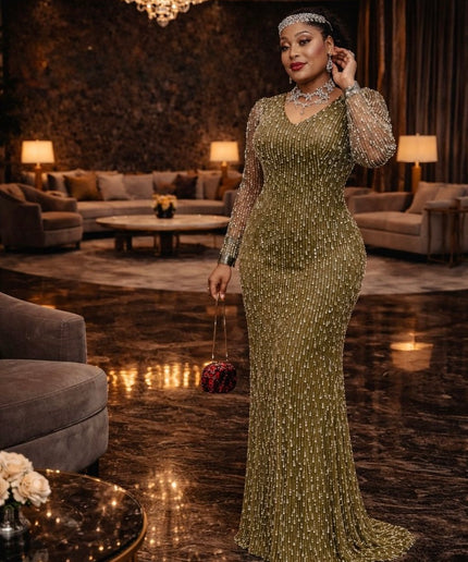 Glamorous Beaded Embellished Evening Party Gown for Wedding Guest Mother of The Bride Birthday Dinner