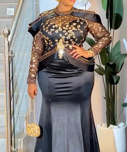 Green Embellished Long Sleeve Mermaid Gown - Formal Evening Dress Wedding Guest Mother of The Bride Birthday Dinner Party Cocktail Gala  Reception