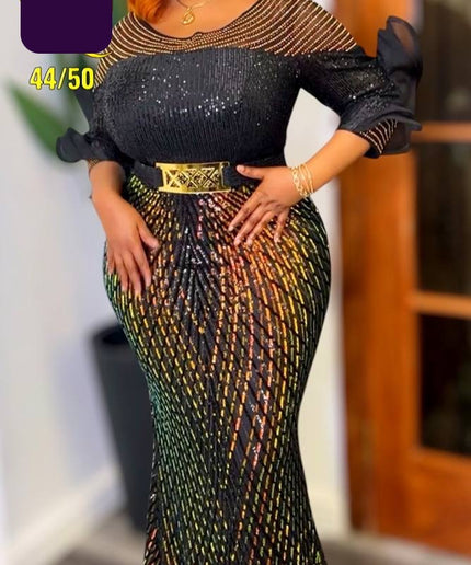 Dramatic Sleeve Sequin Maxi Dress | Birthday Party Photoshoot Celebrant Wedding Guest