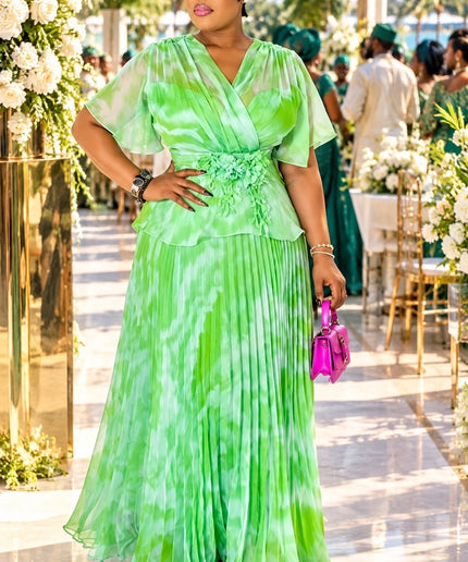 Fabulous Brown Floral Embellished Peplum Pleated Twirl Chiffon Maxi Dress for Wedding Guest Birthday Photoshoot Cocktail Party Church Anniversary
