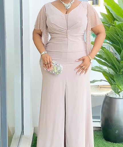 Rhinestone Sleeve Evening Maxi Gown | Birthday Party Wedding Guest Gala Anniversary Mother of The Bride