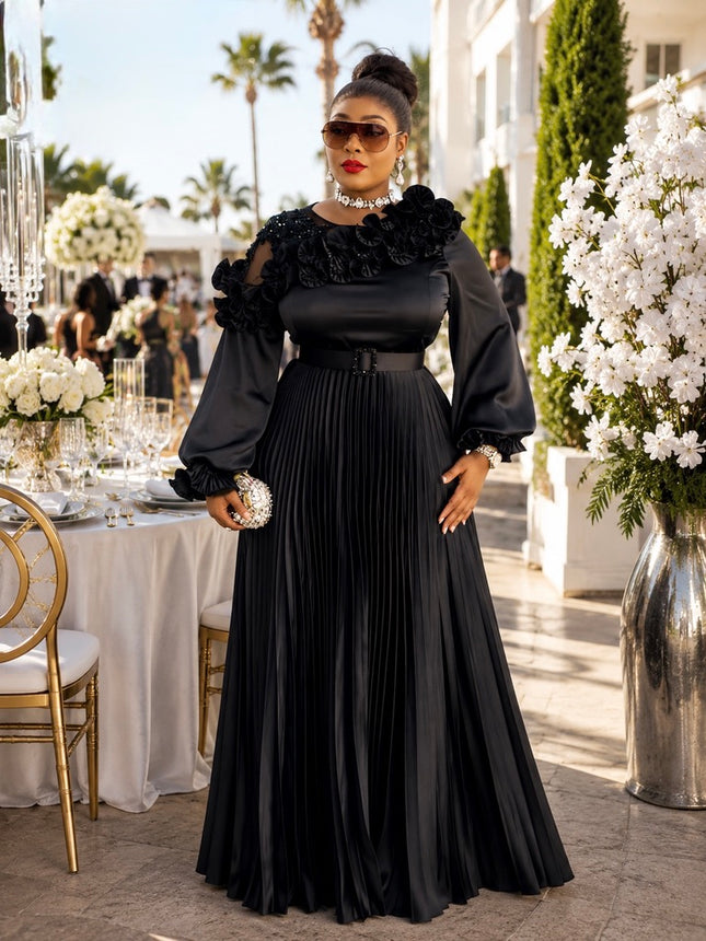 Elegant Black One-Shoulder Ruffle Pleated Twirl A-Line Dress Wedding Guest Mother of The Bride Party Outfit Formal Evening Gown
