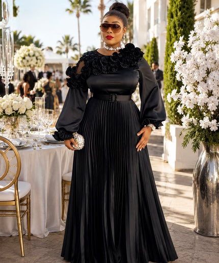 Elegant Black One-Shoulder Ruffle Pleated Twirl A-Line Dress Wedding Guest Mother of The Bride Party Outfit Formal Evening Gown