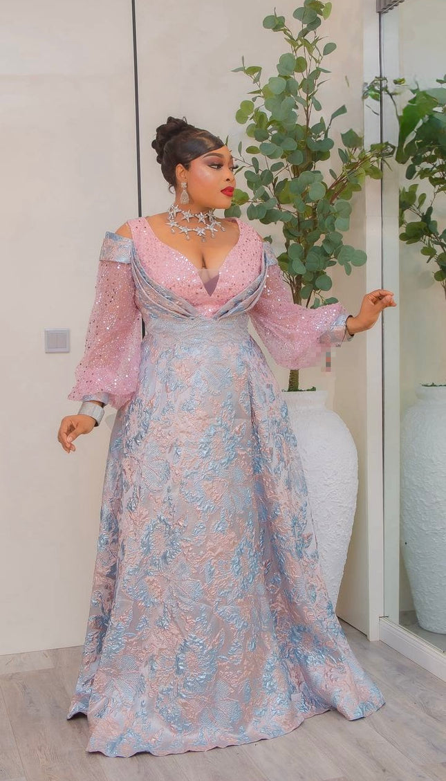 Gold Sequin Brocade A-Line Gown, Cold Shoulder Formal Evening Dress: Wedding Guest Mother of The Bride Gala Birthday