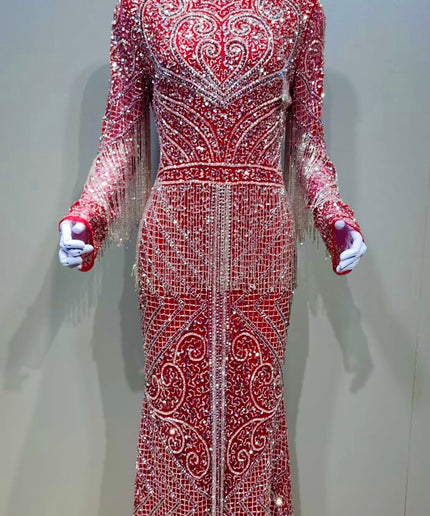 Crystal Fringe Beaded Gown | Wedding Guest Celebrant Mother of The Bride