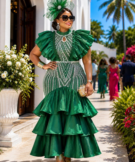 Show-stopping Red Embellished Flare Ruffle Party Dress for Birthday Cocktail Reception Wedding Formal Evening Attire